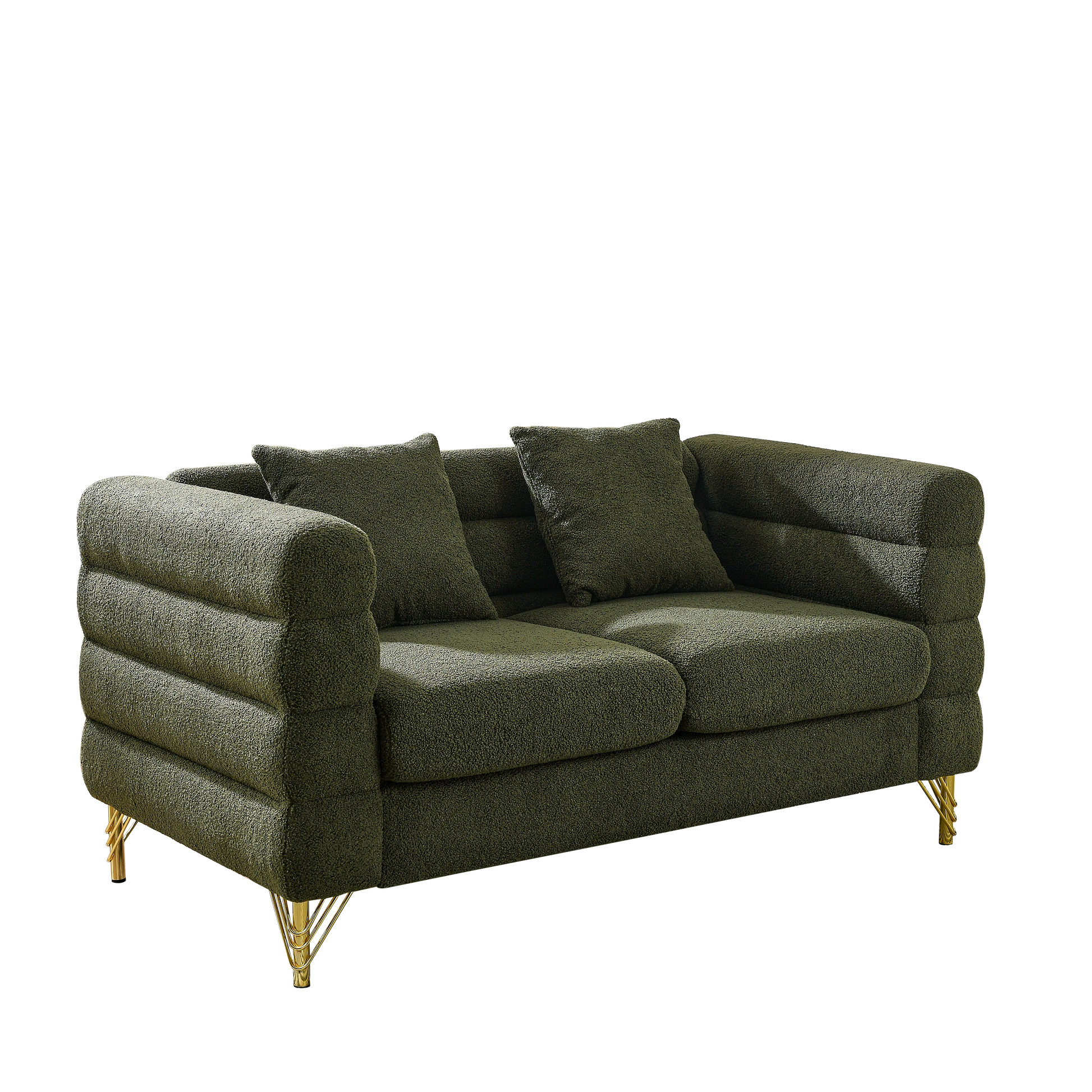 60Inch Oversized 2 Seater Sectional Sofa, Living Room Comfort Fabric Sectional Sofa-Deep Seating Sectional Sofa, Soft Sitting with 2 Pillows for Living Room, Bedroom, Office, Green teddy(W834S00032) image 5