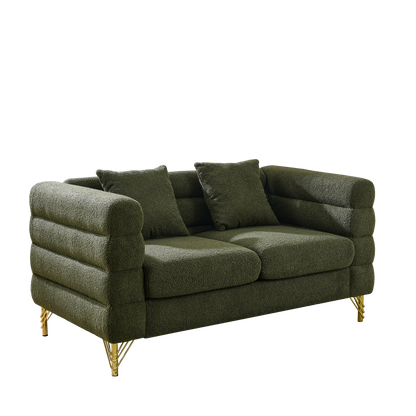 60Inch Oversized 2 Seater Sectional Sofa, Living Room Comfort Fabric Sectional Sofa-Deep Seating Sectional Sofa, Soft Sitting with 2 Pillows for Living Room, Bedroom, Office, Green teddy(W834S00032) image 5