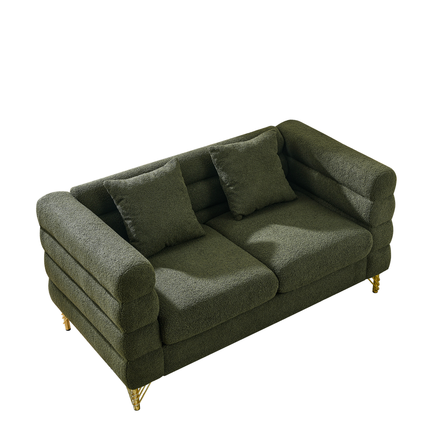 60Inch Oversized 2 Seater Sectional Sofa, Living Room Comfort Fabric Sectional Sofa-Deep Seating Sectional Sofa, Soft Sitting with 2 Pillows for Living Room, Bedroom, Office, Green teddy(W834S00032) image 4