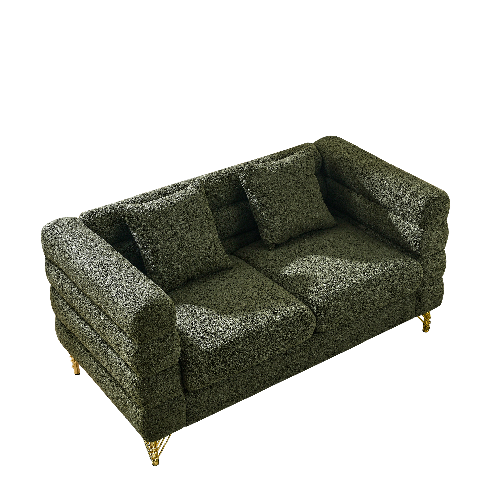 60Inch Oversized 2 Seater Sectional Sofa, Living Room Comfort Fabric Sectional Sofa-Deep Seating Sectional Sofa, Soft Sitting with 2 Pillows for Living Room, Bedroom, Office, Green teddy(W834S00032) image 4