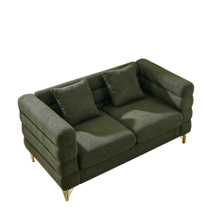 60Inch Oversized 2 Seater Sectional Sofa, Living Room Comfort Fabric Sectional Sofa-Deep Seating Sectional Sofa, Soft Sitting with 2 Pillows for Living Room, Bedroom, Office, Green teddy(W834S00032) image 4
