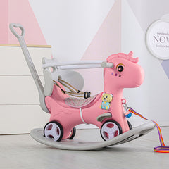 Rocking Horse for Toddlers, Balance Bike Ride On Toys with Push Handle, Backrest and Balance Board for Baby Girl and Boy, Unicorn Kids Riding Birthday (Blue)