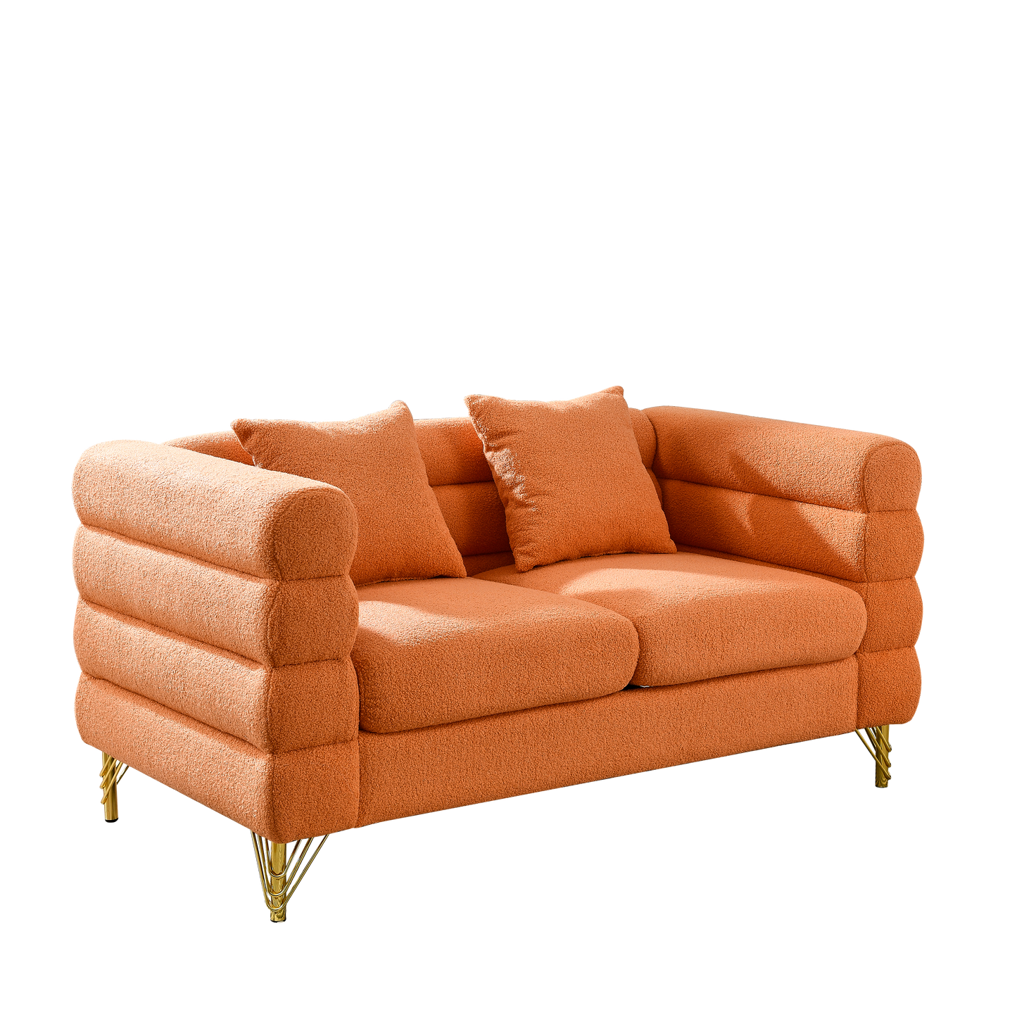60Inch Oversized 2 Seater Sectional Sofa, Living Room Comfort Fabric Sectional Sofa-Deep Seating Sectional Sofa, Soft Sitting with 2 Pillows for Living Room,Bedroom,Office,Orange teddy(W834S00031) image 5