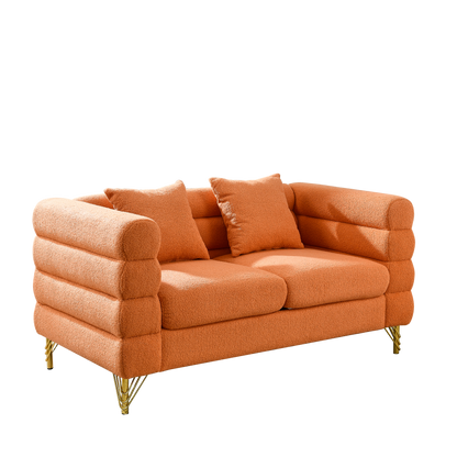 60Inch Oversized 2 Seater Sectional Sofa, Living Room Comfort Fabric Sectional Sofa-Deep Seating Sectional Sofa, Soft Sitting with 2 Pillows for Living Room,Bedroom,Office,Orange teddy(W834S00031) image 5