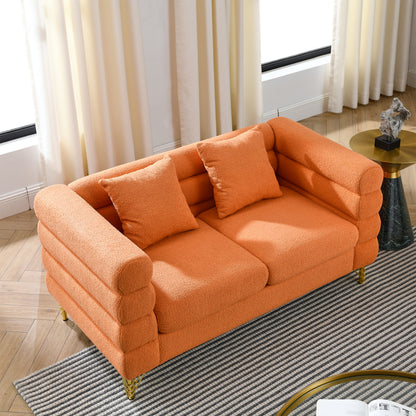 60Inch Oversized 2 Seater Sectional Sofa, Living Room Comfort Fabric Sectional Sofa-Deep Seating Sectional Sofa, Soft Sitting with 2 Pillows for Living Room,Bedroom,Office,Orange teddy(W834S00031) image 1