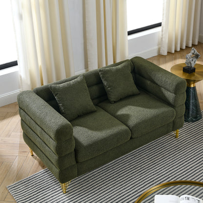 60Inch Oversized 2 Seater Sectional Sofa, Living Room Comfort Fabric Sectional Sofa-Deep Seating Sectional Sofa, Soft Sitting with 2 Pillows for Living Room, Bedroom, Office, Green teddy(W834S00032) image 2