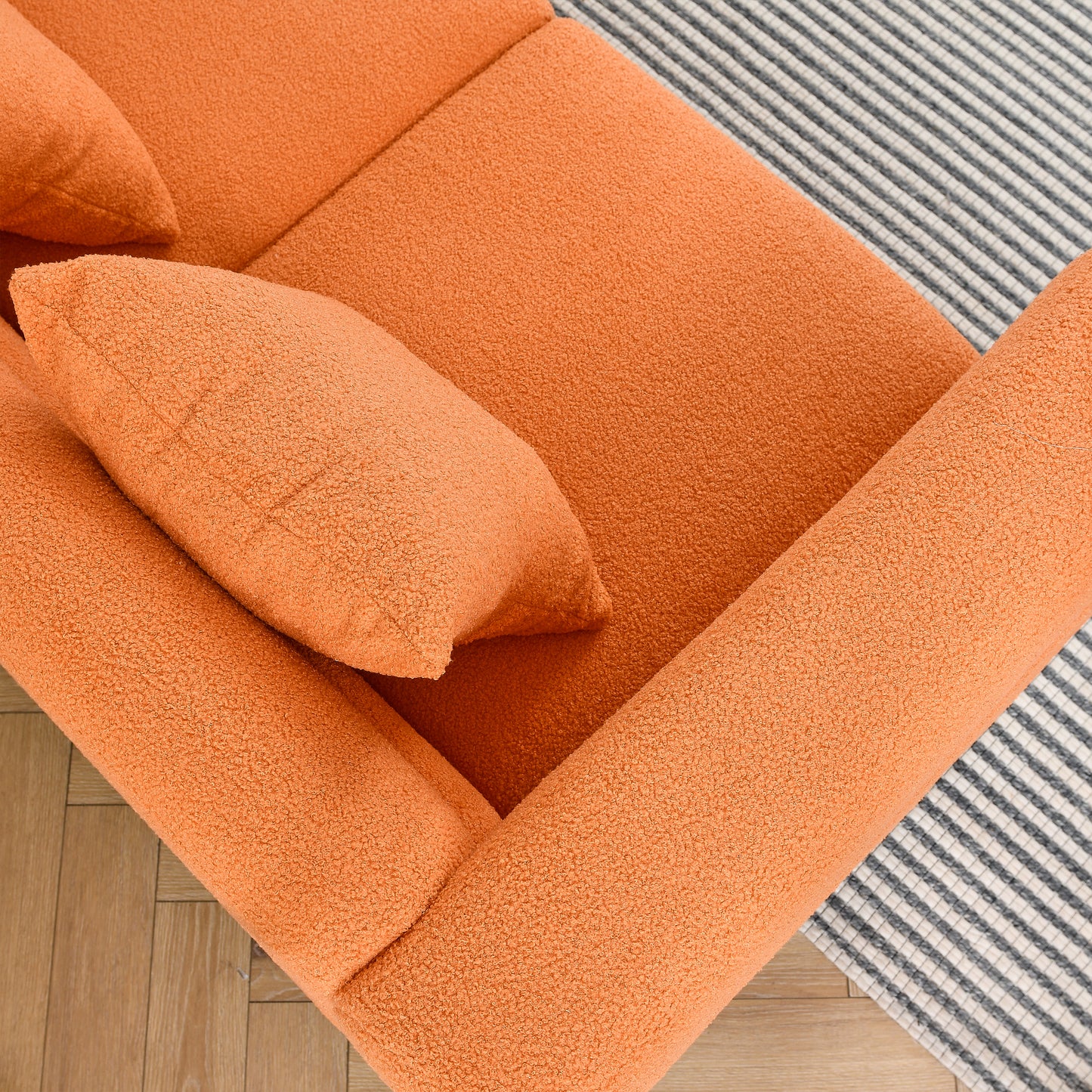60Inch Oversized 2 Seater Sectional Sofa, Living Room Comfort Fabric Sectional Sofa-Deep Seating Sectional Sofa, Soft Sitting with 2 Pillows for Living Room,Bedroom,Office,Orange teddy(W834S00031) image 7