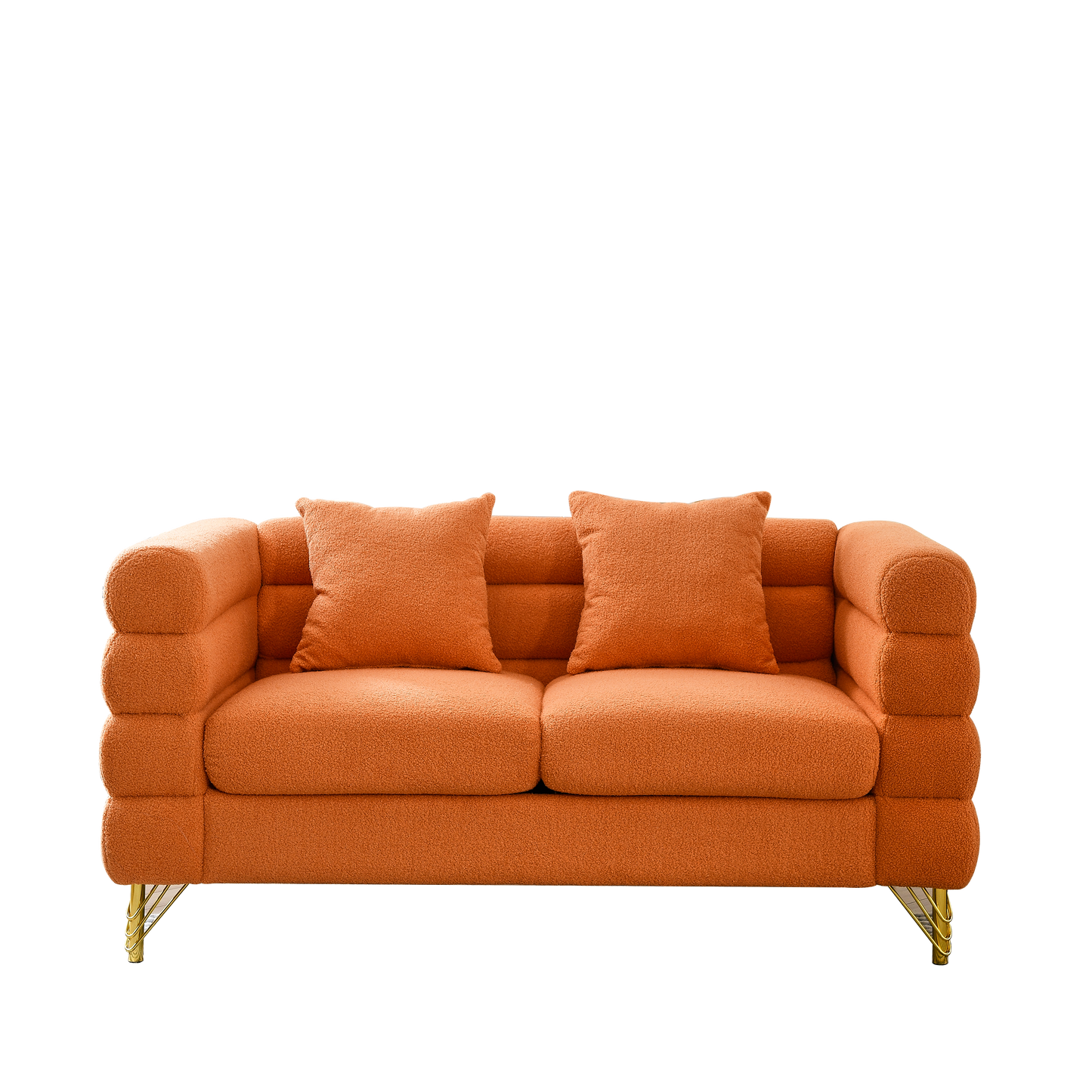 60Inch Oversized 2 Seater Sectional Sofa, Living Room Comfort Fabric Sectional Sofa-Deep Seating Sectional Sofa, Soft Sitting with 2 Pillows for Living Room,Bedroom,Office,Orange teddy(W834S00031) image 6