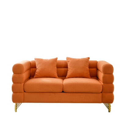 60Inch Oversized 2 Seater Sectional Sofa, Living Room Comfort Fabric Sectional Sofa-Deep Seating Sectional Sofa, Soft Sitting with 2 Pillows for Living Room,Bedroom,Office,Orange teddy(W834S00031) image 6