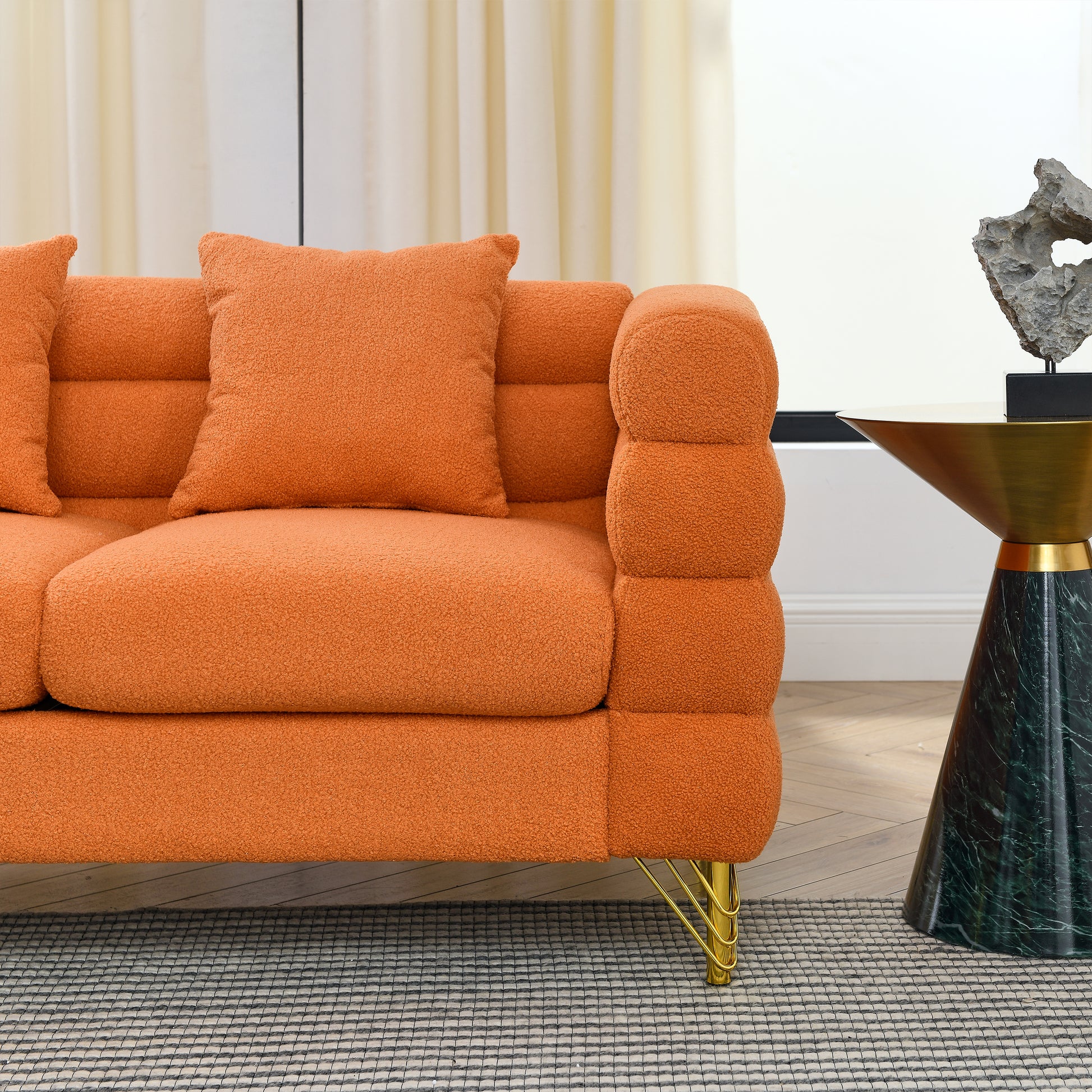 60Inch Oversized 2 Seater Sectional Sofa, Living Room Comfort Fabric Sectional Sofa-Deep Seating Sectional Sofa, Soft Sitting with 2 Pillows for Living Room,Bedroom,Office,Orange teddy(W834S00031) image 10