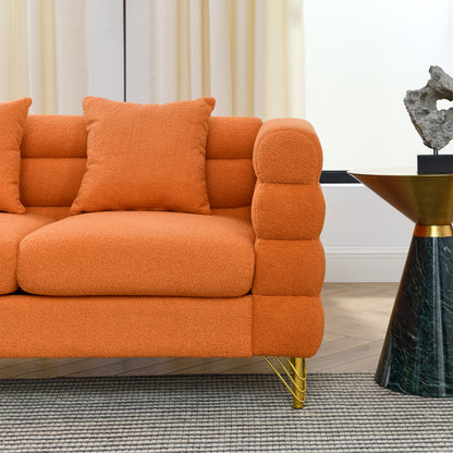 60Inch Oversized 2 Seater Sectional Sofa, Living Room Comfort Fabric Sectional Sofa-Deep Seating Sectional Sofa, Soft Sitting with 2 Pillows for Living Room,Bedroom,Office,Orange teddy(W834S00031) image 10