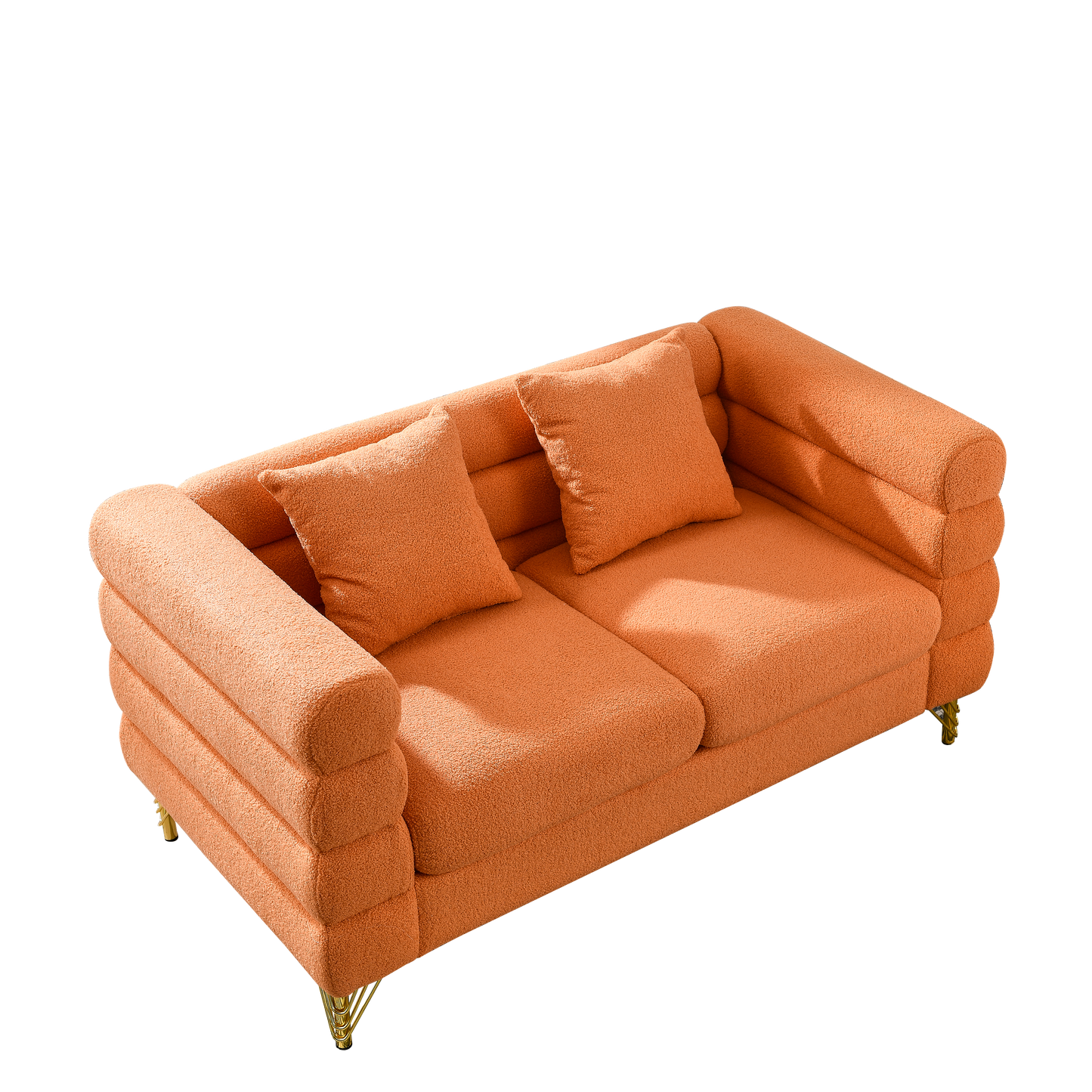 60Inch Oversized 2 Seater Sectional Sofa, Living Room Comfort Fabric Sectional Sofa-Deep Seating Sectional Sofa, Soft Sitting with 2 Pillows for Living Room,Bedroom,Office,Orange teddy(W834S00031) image 4