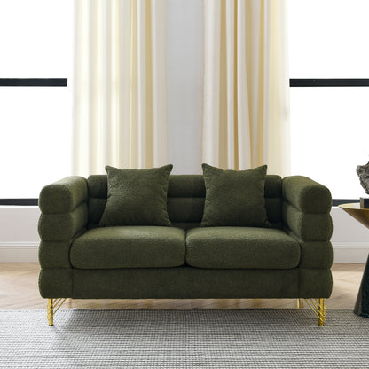 60Inch Oversized 2 Seater Sectional Sofa, Living Room Comfort Fabric Sectional Sofa-Deep Seating Sectional Sofa, Soft Sitting with 2 Pillows for Living Room, Bedroom, Office, Green teddy(W834S00032) image 3