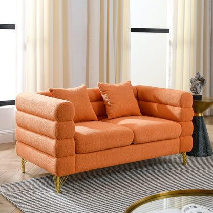 60Inch Oversized 2 Seater Sectional Sofa, Living Room Comfort Fabric Sectional Sofa-Deep Seating Sectional Sofa, Soft Sitting with 2 Pillows for Living Room,Bedroom,Office,Orange teddy(W834S00031) image 3