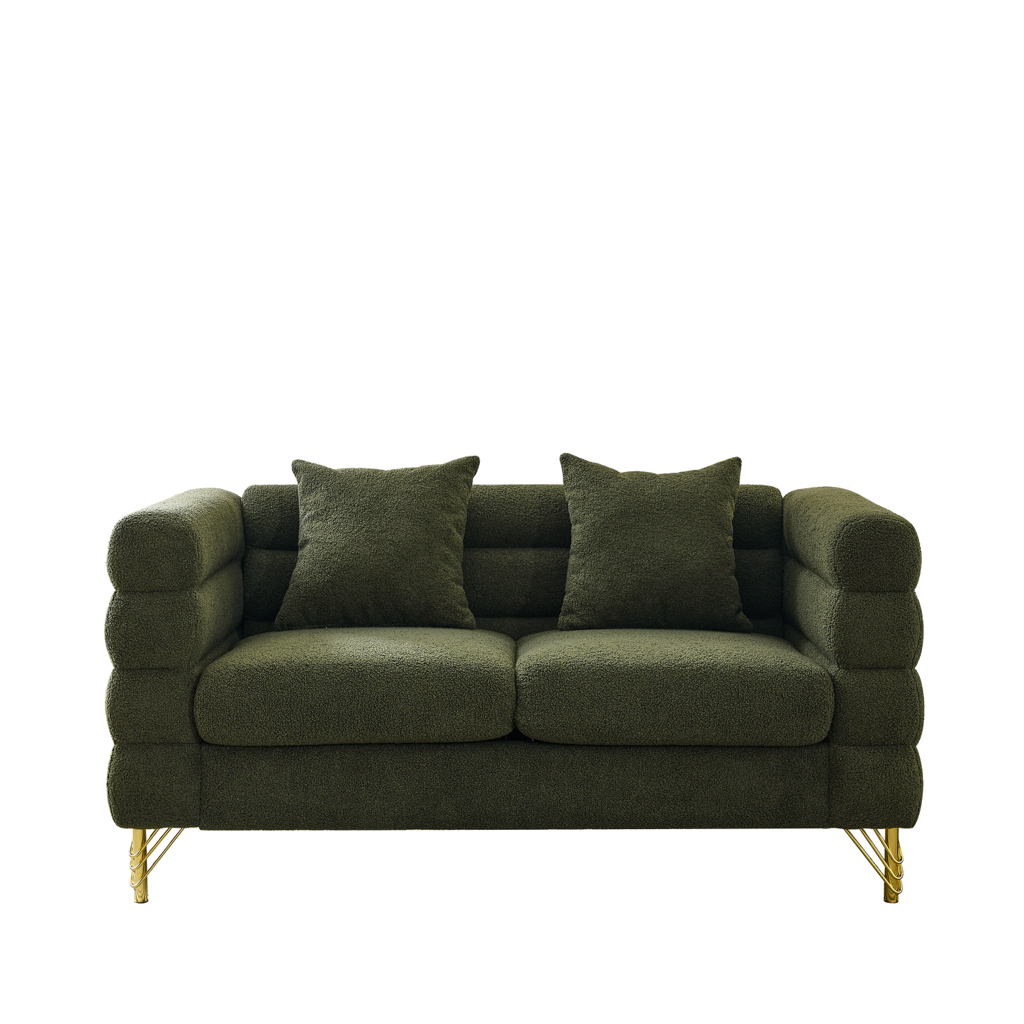 60Inch Oversized 2 Seater Sectional Sofa, Living Room Comfort Fabric Sectional Sofa-Deep Seating Sectional Sofa, Soft Sitting with 2 Pillows for Living Room, Bedroom, Office, Green teddy(W834S00032) image 6