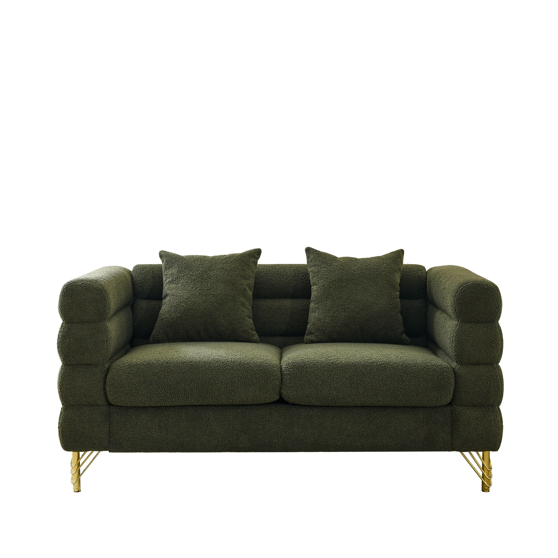60Inch Oversized 2 Seater Sectional Sofa, Living Room Comfort Fabric Sectional Sofa-Deep Seating Sectional Sofa, Soft Sitting with 2 Pillows for Living Room, Bedroom, Office, Green teddy(W834S00032) image 6