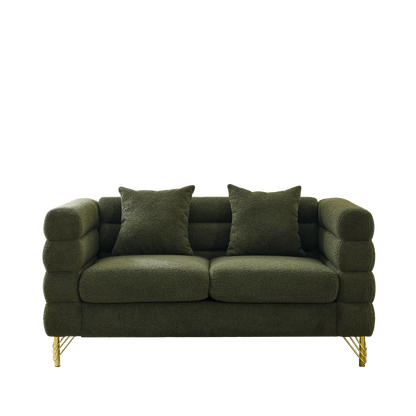 60Inch Oversized 2 Seater Sectional Sofa, Living Room Comfort Fabric Sectional Sofa-Deep Seating Sectional Sofa, Soft Sitting with 2 Pillows for Living Room, Bedroom, Office, Green teddy(W834S00032) image 6