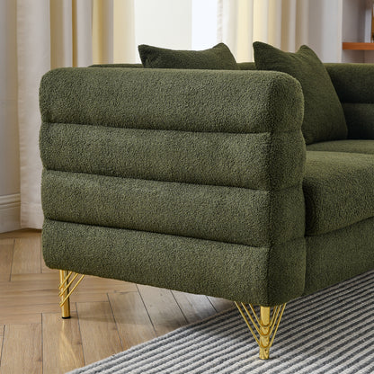 60Inch Oversized 2 Seater Sectional Sofa, Living Room Comfort Fabric Sectional Sofa-Deep Seating Sectional Sofa, Soft Sitting with 2 Pillows for Living Room, Bedroom, Office, Green teddy(W834S00032) image 7