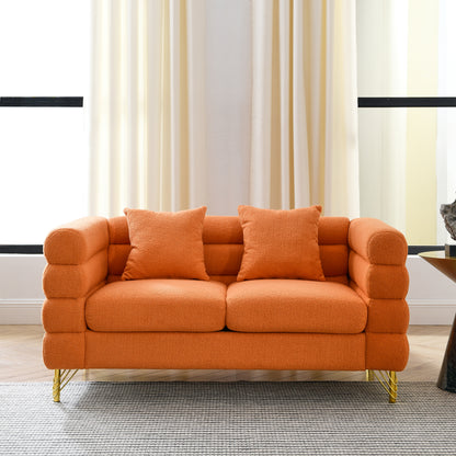 60Inch Oversized 2 Seater Sectional Sofa, Living Room Comfort Fabric Sectional Sofa-Deep Seating Sectional Sofa, Soft Sitting with 2 Pillows for Living Room,Bedroom,Office,Orange teddy(W834S00031) image 2
