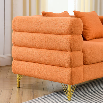 60Inch Oversized 2 Seater Sectional Sofa, Living Room Comfort Fabric Sectional Sofa-Deep Seating Sectional Sofa, Soft Sitting with 2 Pillows for Living Room,Bedroom,Office,Orange teddy(W834S00031) image 8