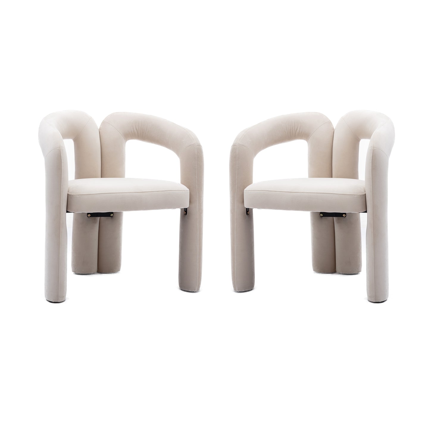 Contemporary Designed Velvet Fabric Upholstered Accent/Dining Chair /Barrel Side Chairs Kitchen Armchair for Living Room set of 2 (Beige Velvet) image 2