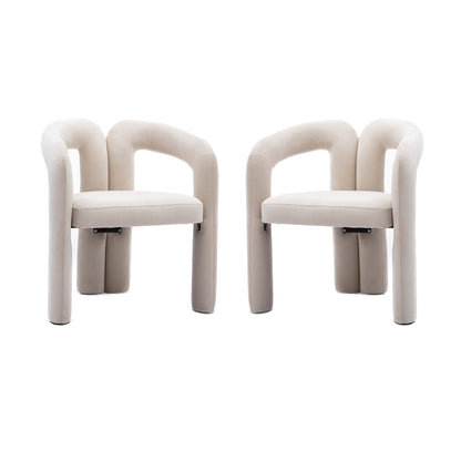 Contemporary Designed Velvet Fabric Upholstered Accent/Dining Chair /Barrel Side Chairs Kitchen Armchair for Living Room set of 2 (Beige Velvet) image 2