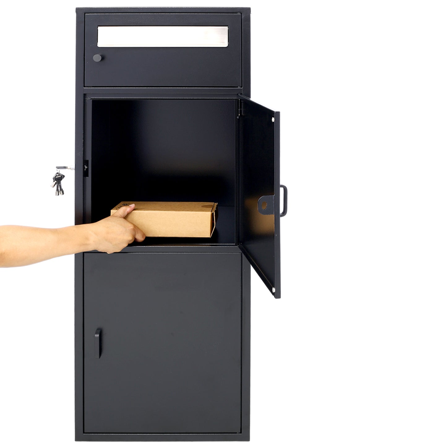 Large Steel Freestanding Floor Parcel Package Drop with Locking Letterbox Drop Mail Box with Multi Compartments, Black image 8