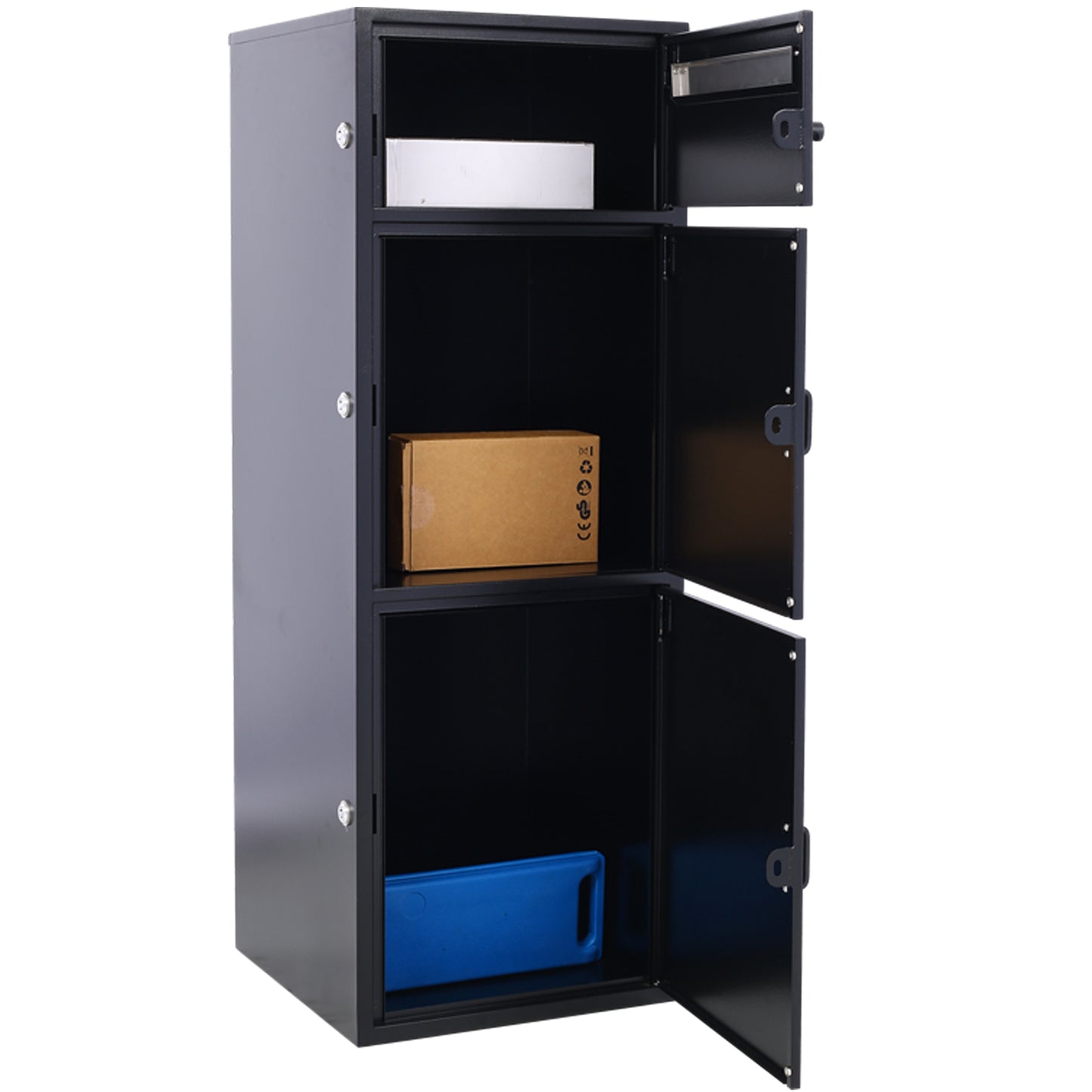 Large Steel Freestanding Floor Parcel Package Drop with Locking Letterbox Drop Mail Box with Multi Compartments, Black image 7