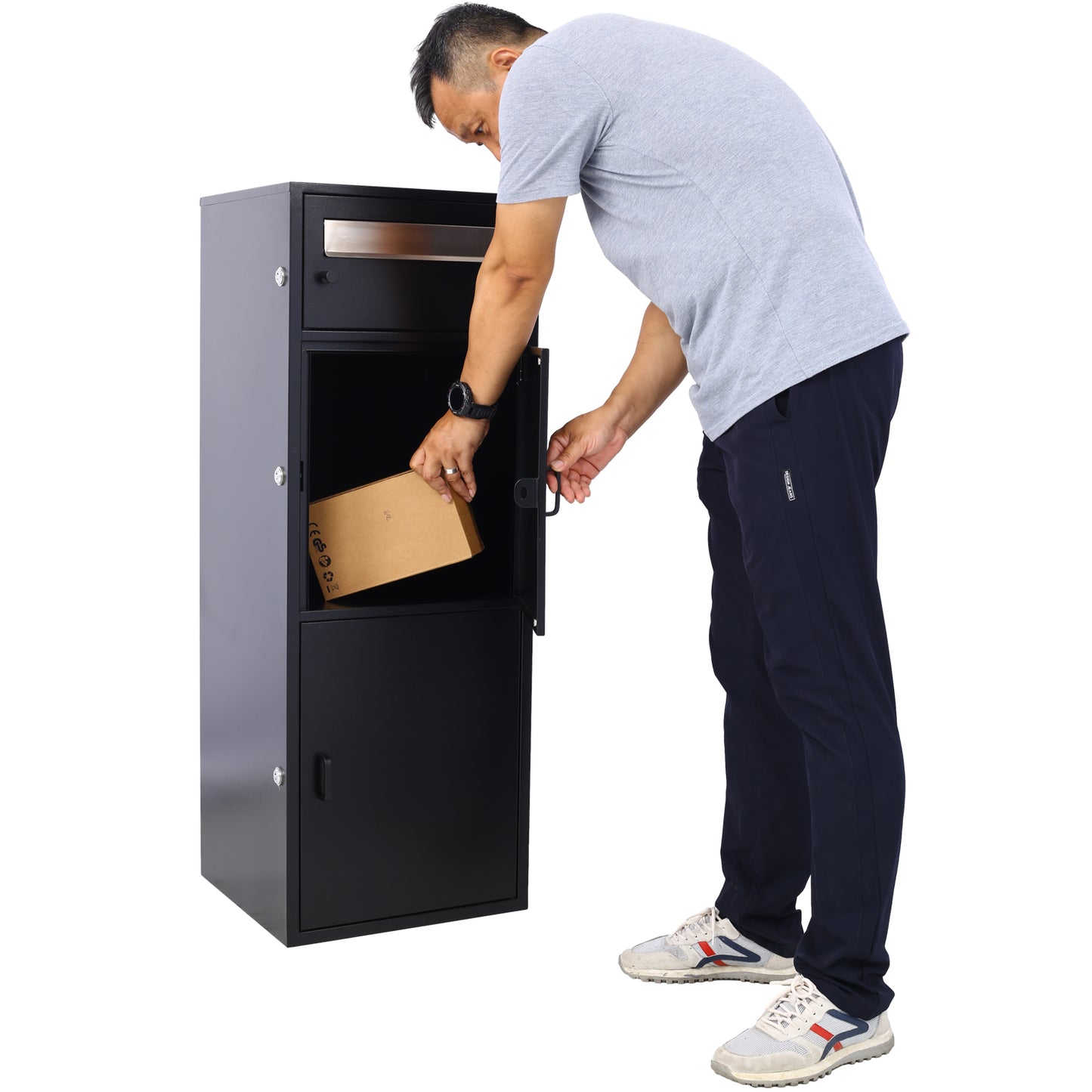 Large Steel Freestanding Floor Parcel Package Drop with Locking Letterbox Drop Mail Box with Multi Compartments, Black image 9