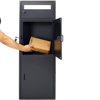 Large Steel Freestanding Floor Parcel Package Drop with Locking Letterbox Drop Mail Box with Multi Compartments, Black image 3