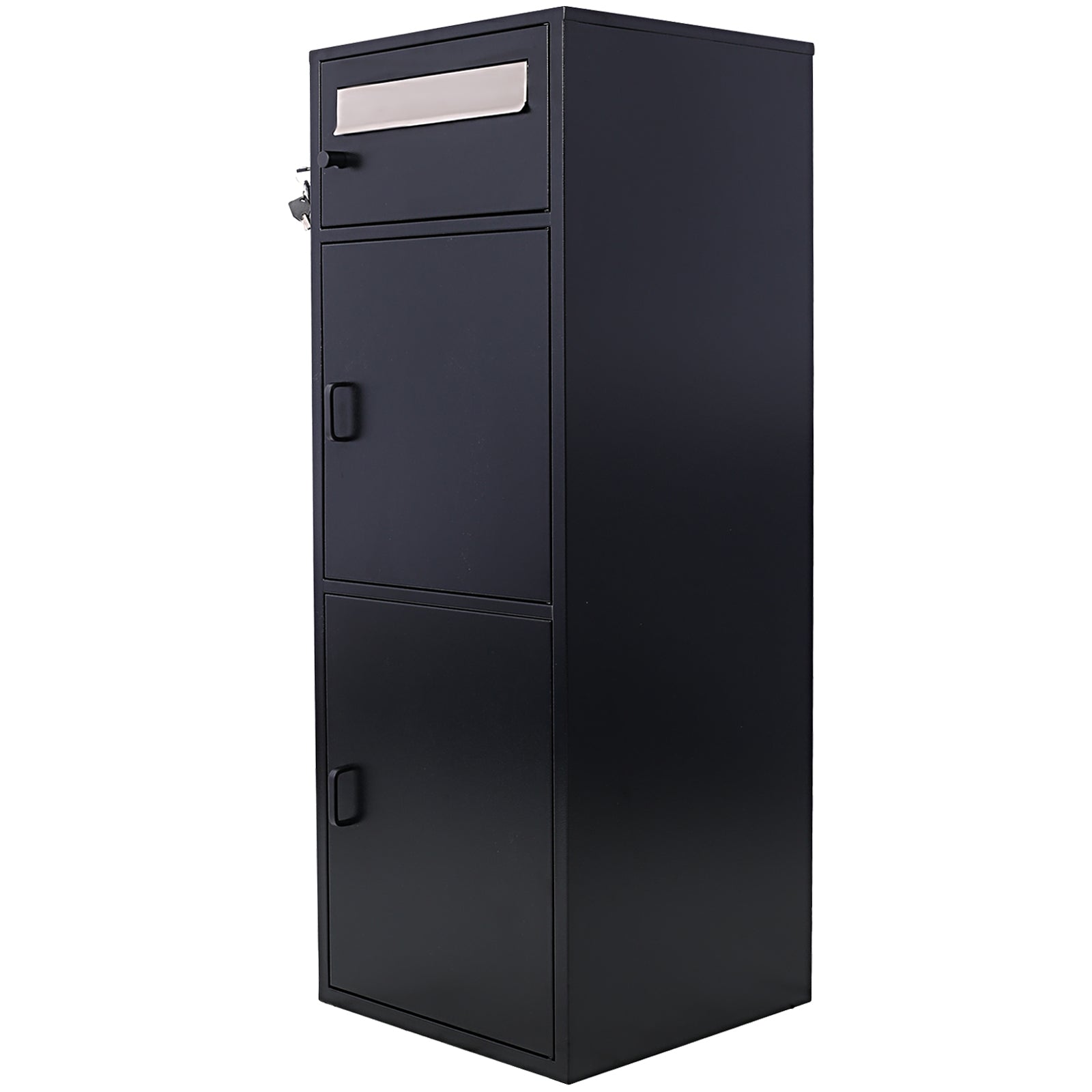 Large Steel Freestanding Floor Parcel Package Drop with Locking Letterbox Drop Mail Box with Multi Compartments, Black image 4