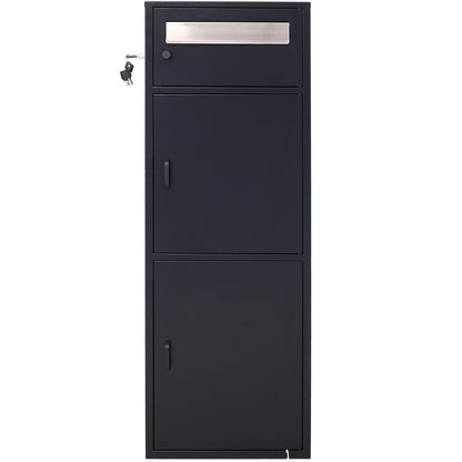 Large Steel Freestanding Floor Parcel Package Drop with Locking Letterbox Drop Mail Box with Multi Compartments, Black image 1