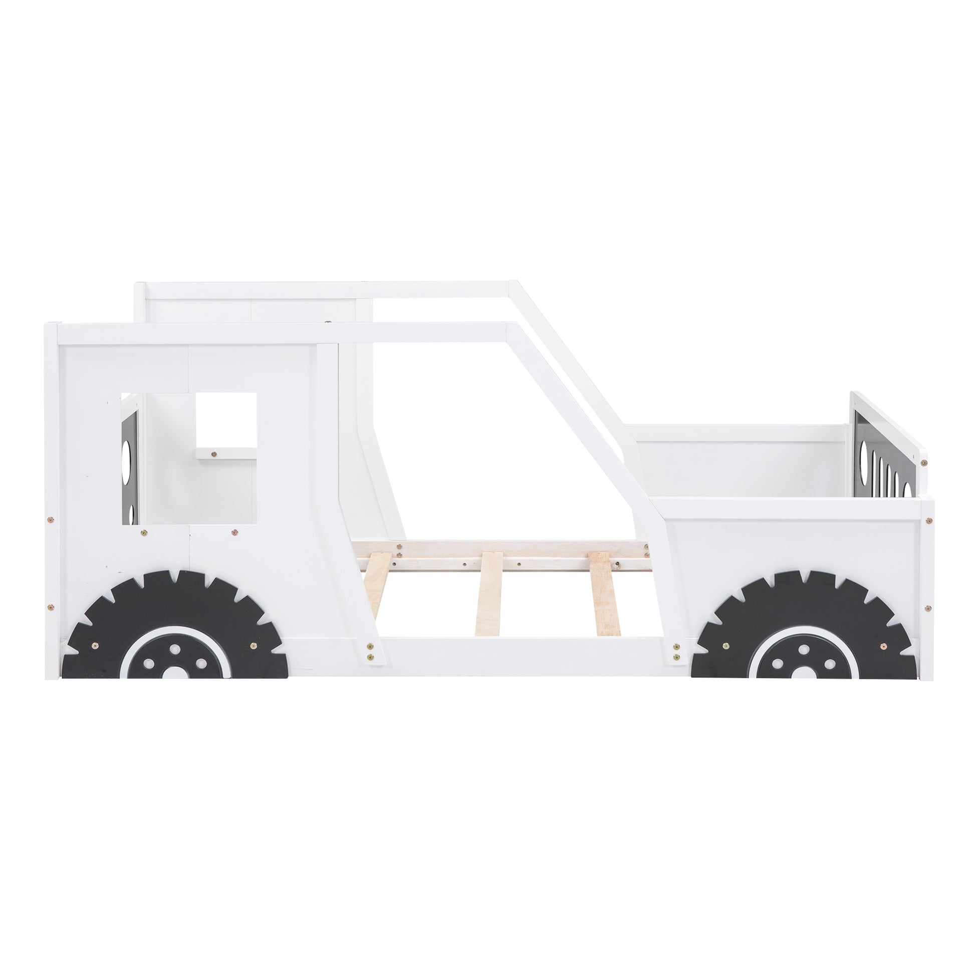 Twin Size Classic Car-Shaped Platform Bed with Wheels,White image 10
