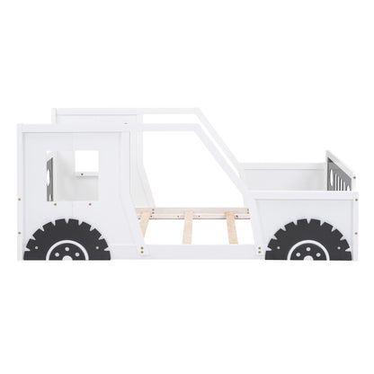 Twin Size Classic Car-Shaped Platform Bed with Wheels,White image 10