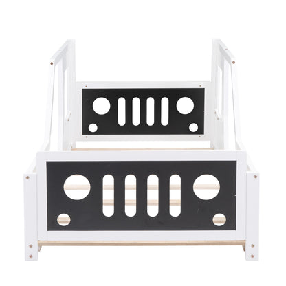 Twin Size Classic Car-Shaped Platform Bed with Wheels,White image 11