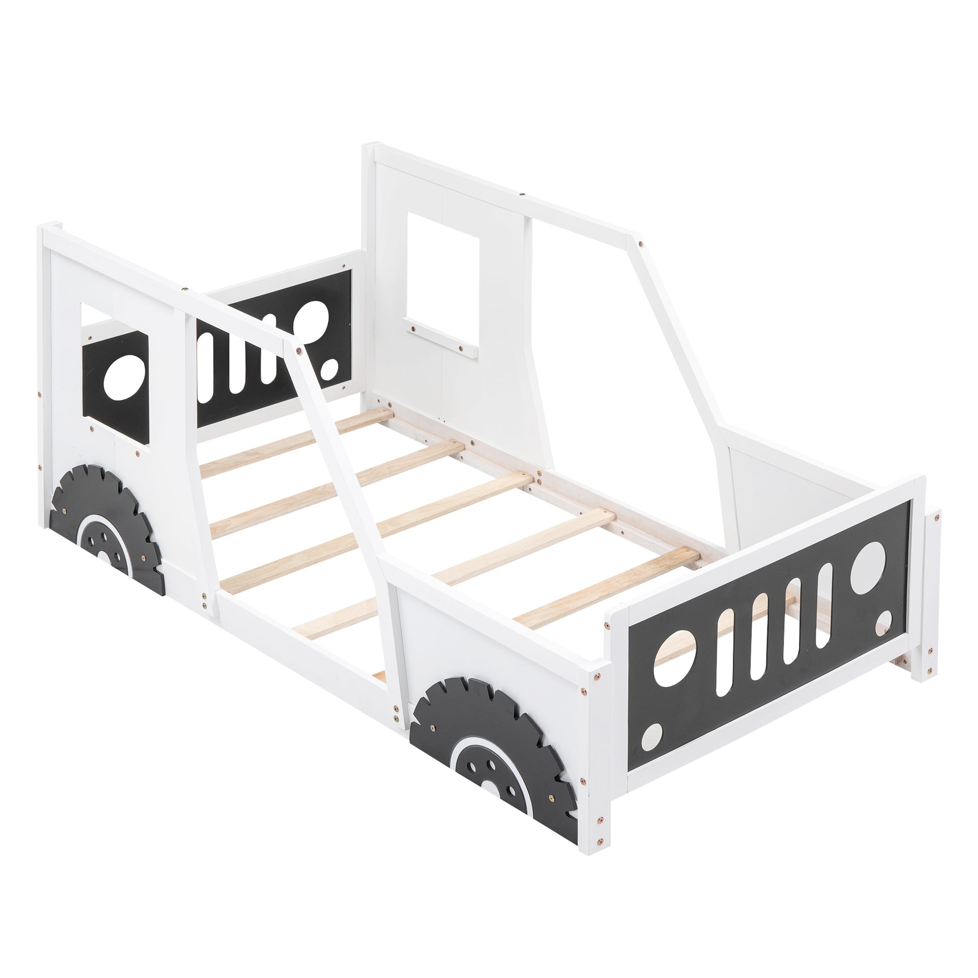 Twin Size Classic Car-Shaped Platform Bed with Wheels,White image 9