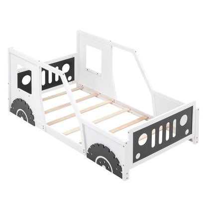 Twin Size Classic Car-Shaped Platform Bed with Wheels,White image 9