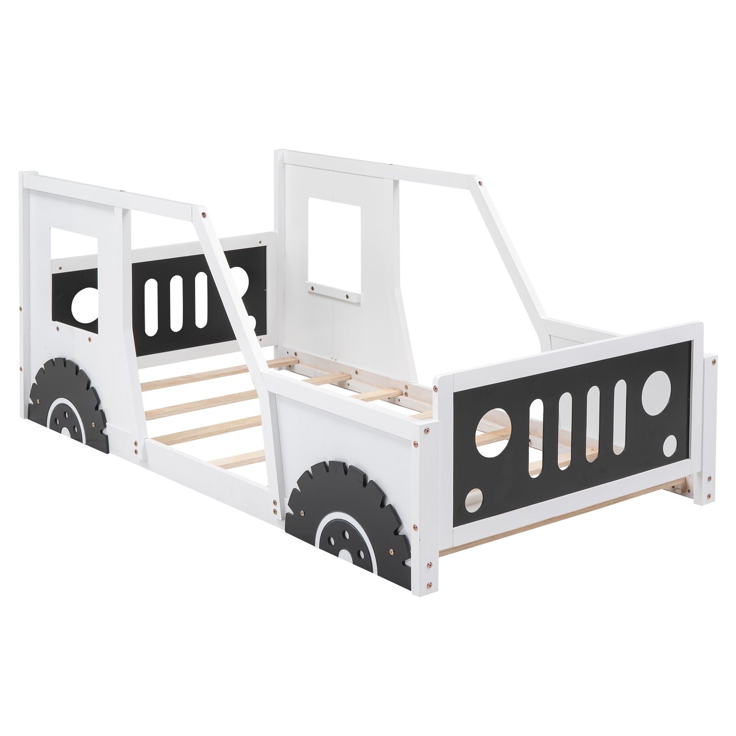 Twin Size Classic Car-Shaped Platform Bed with Wheels,White image 12