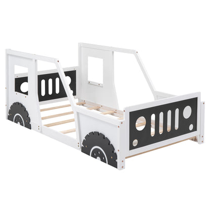 Twin Size Classic Car-Shaped Platform Bed with Wheels,White image 12