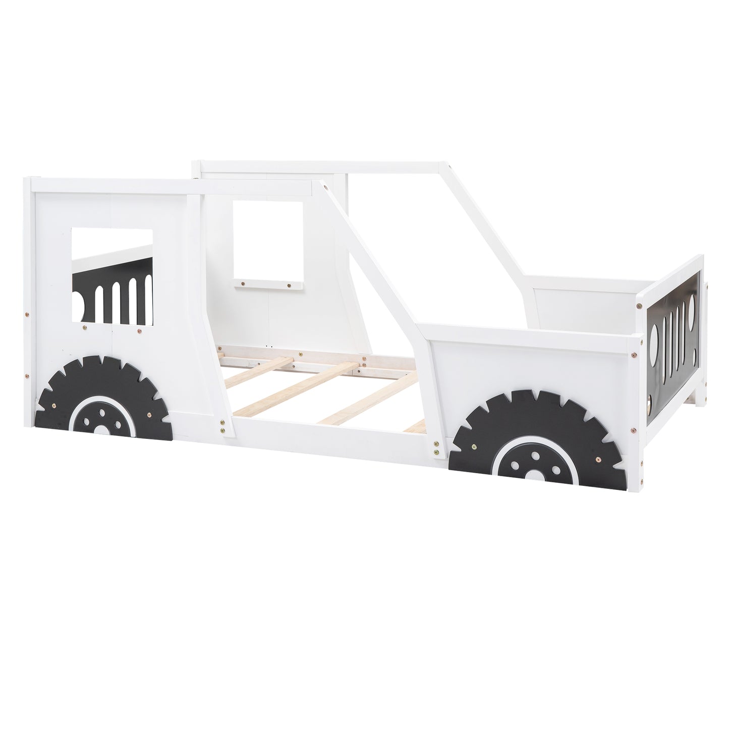 Twin Size Classic Car-Shaped Platform Bed with Wheels,White image 7