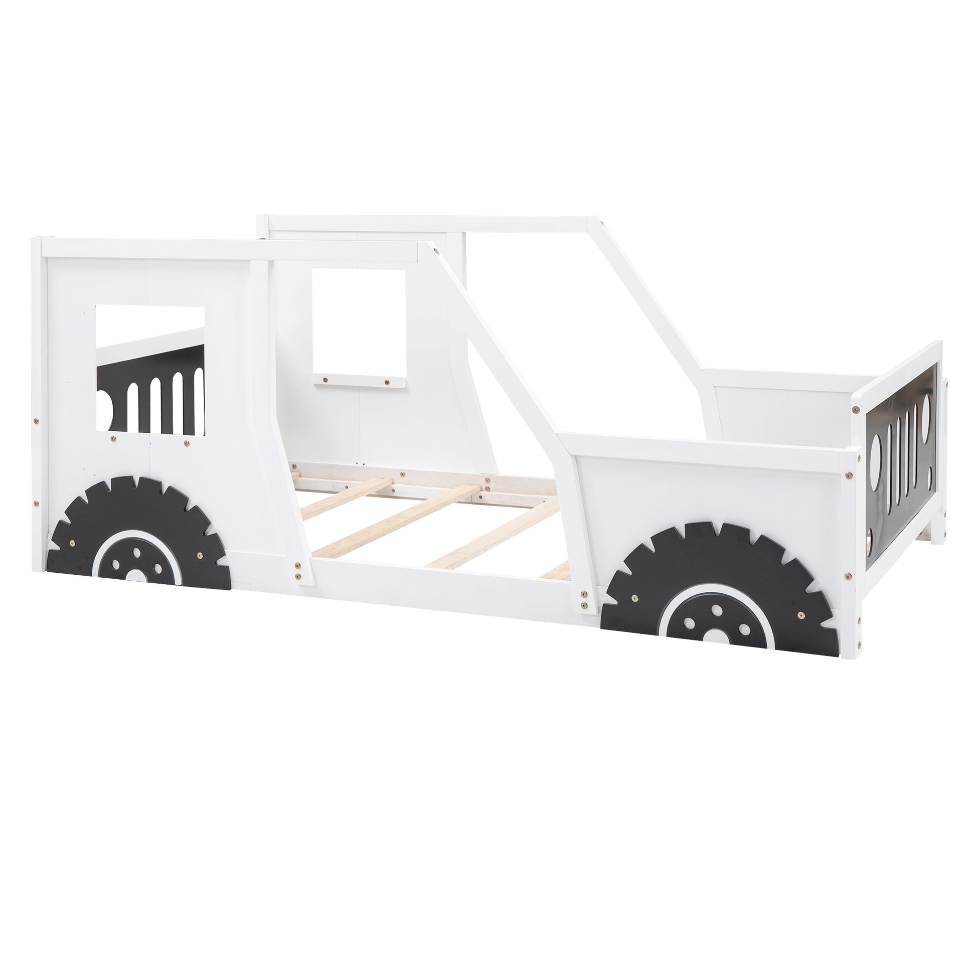 Twin Size Classic Car-Shaped Platform Bed with Wheels,White image 7