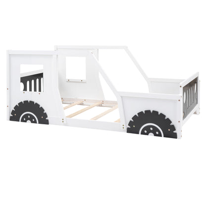 Twin Size Classic Car-Shaped Platform Bed with Wheels,White image 7