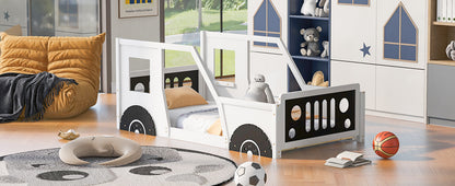 Twin Size Classic Car-Shaped Platform Bed with Wheels,White image 5