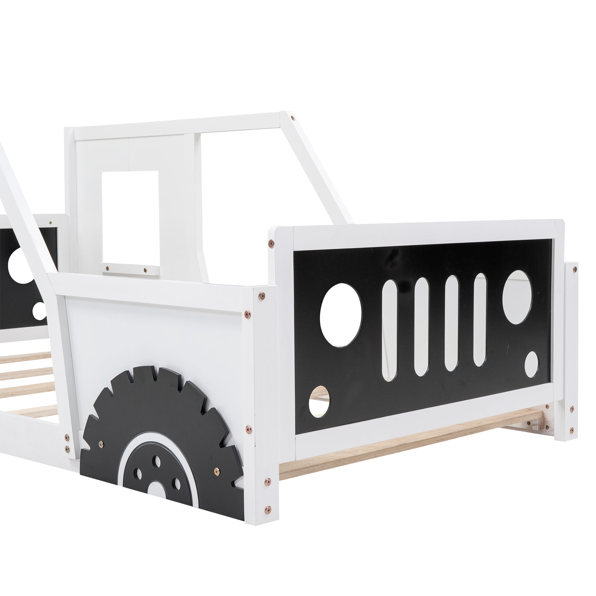 Twin Size Classic Car-Shaped Platform Bed with Wheels,White image 8