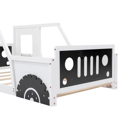 Twin Size Classic Car-Shaped Platform Bed with Wheels,White image 8