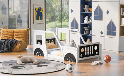 Twin Size Classic Car-Shaped Platform Bed with Wheels,White image 4