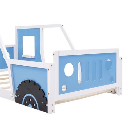 Twin Size Classic Car-Shaped Platform Bed with Wheels,Blue image 8