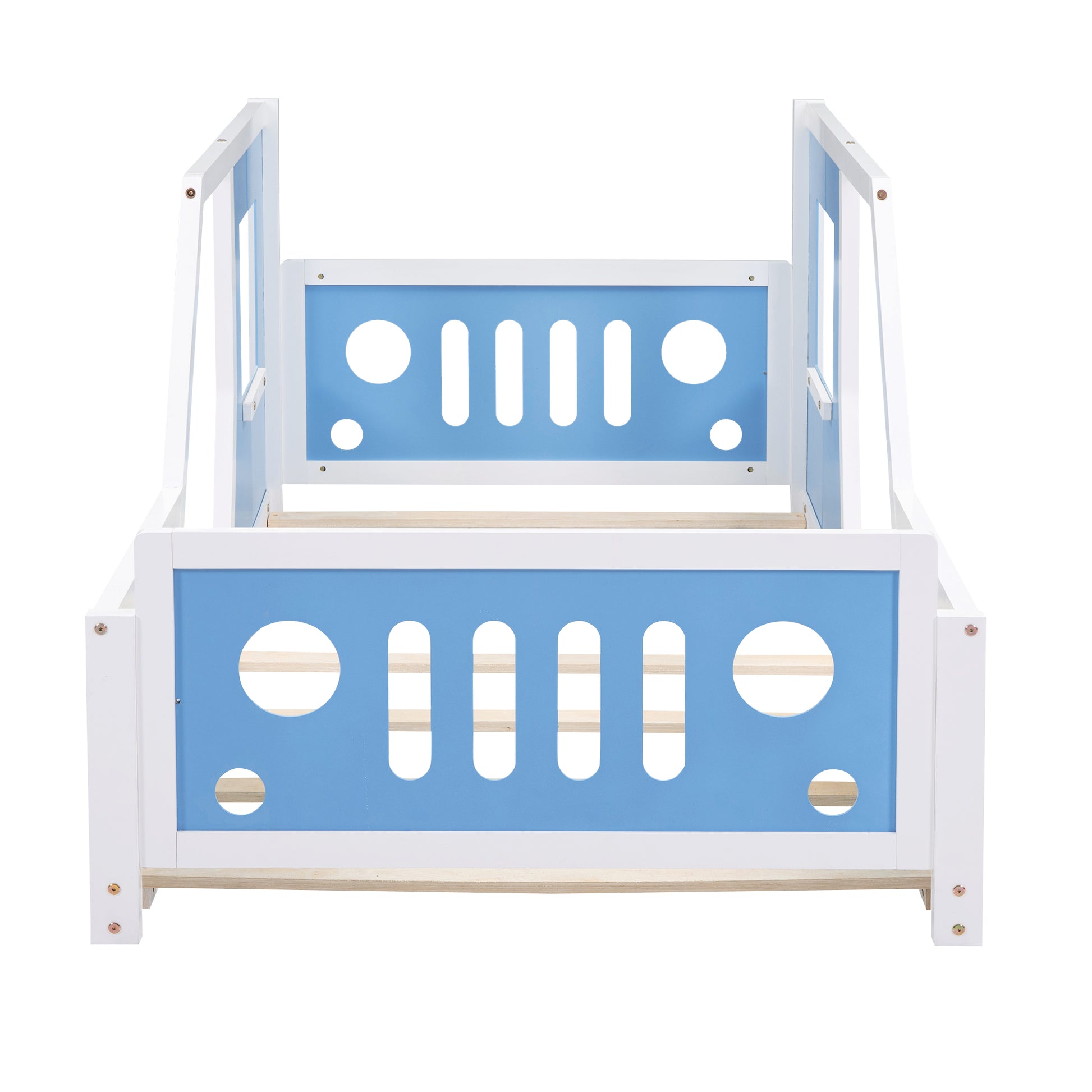 Twin Size Classic Car-Shaped Platform Bed with Wheels,Blue image 9