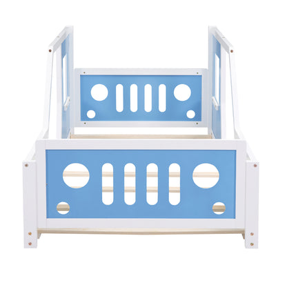 Twin Size Classic Car-Shaped Platform Bed with Wheels,Blue image 9