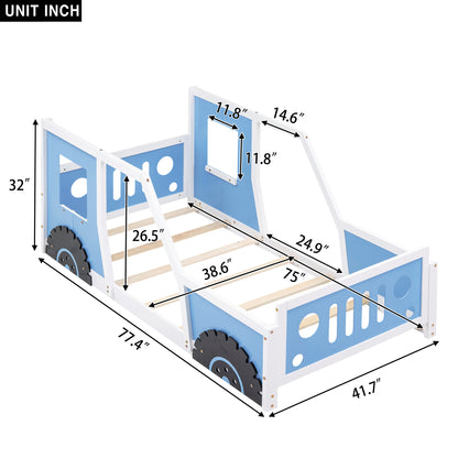 Twin Size Classic Car-Shaped Platform Bed with Wheels,Blue image 6